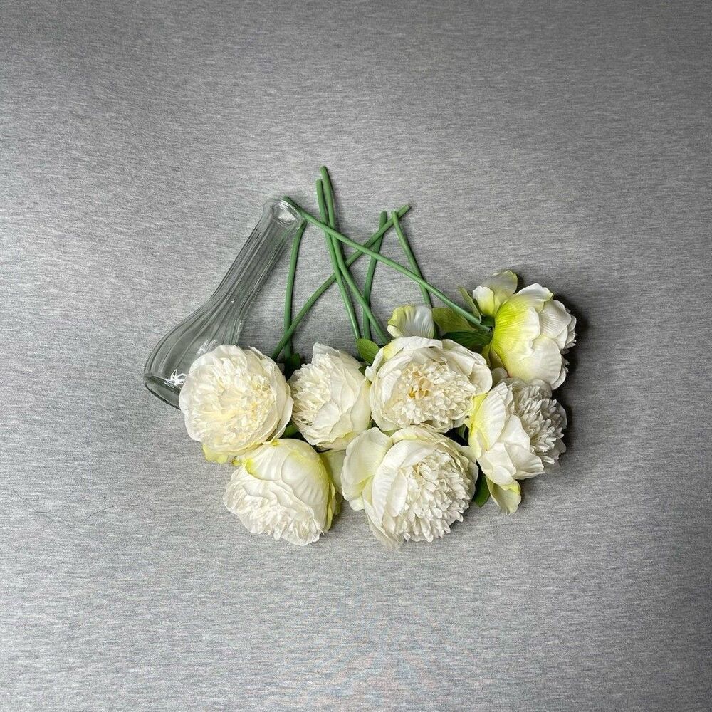 Artificial Faux Paper Mix Peonies Floral Arrangement in Glass Vase 2 PCS. Set